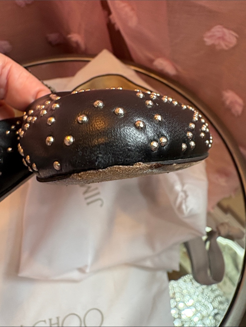 Authentic Jimmy Choo Black Leather Jessie Studded Flats - Picture 11 of 12